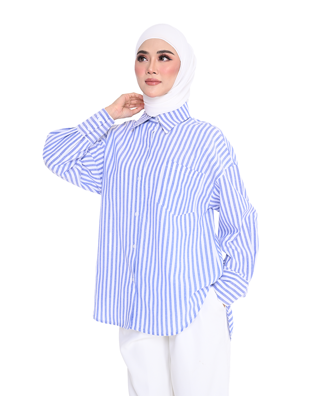 REINA STRIPE SHIRT IN DENIM BLUE