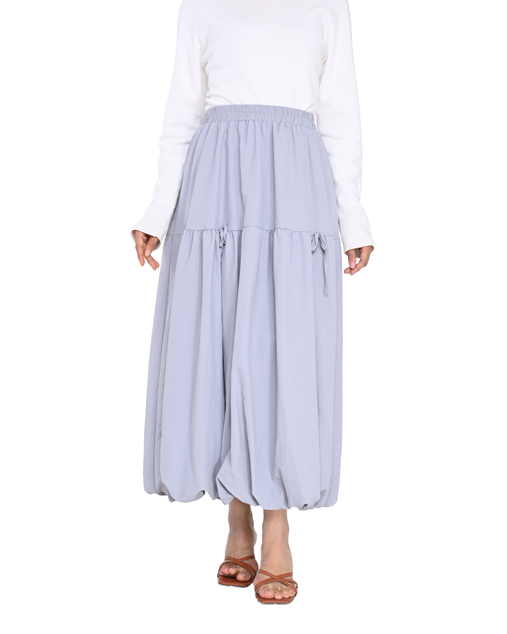 NYLA BOW SKIRT IN LIGHT GREY