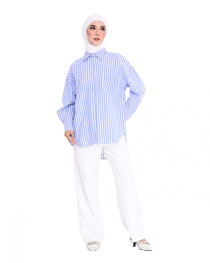 REINA STRIPE SHIRT IN DENIM BLUE