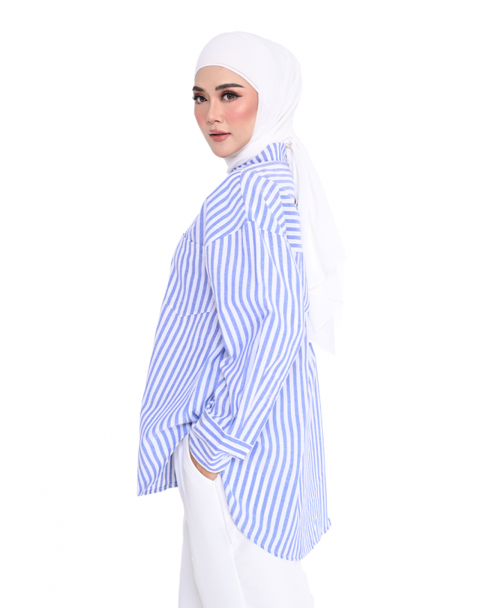 REINA STRIPE SHIRT IN DENIM BLUE