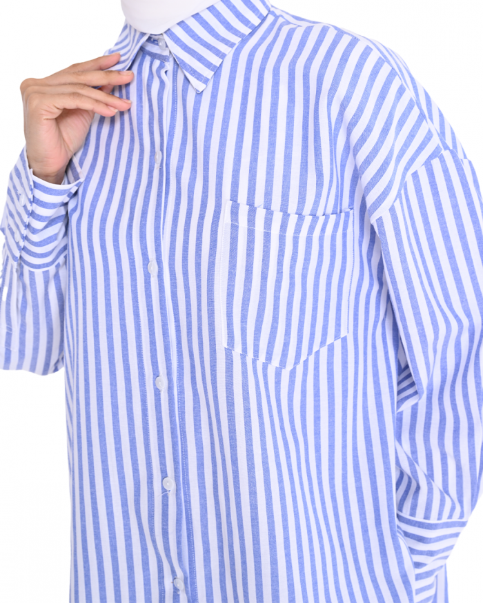 REINA STRIPE SHIRT IN DENIM BLUE