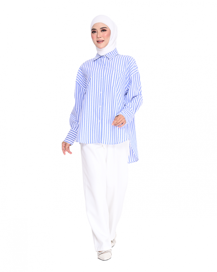 REINA STRIPE SHIRT IN DENIM BLUE